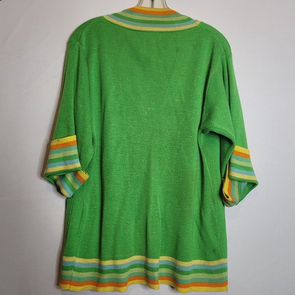 Vintage Cardigan Tie Waist Bright Green Renee Tener For Outlander Striped Trim - Picture 8 of 8